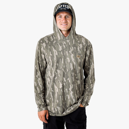 Sand Grouper Camo Ocean Bound Hooded Performance Shirt / AFTCO Sale