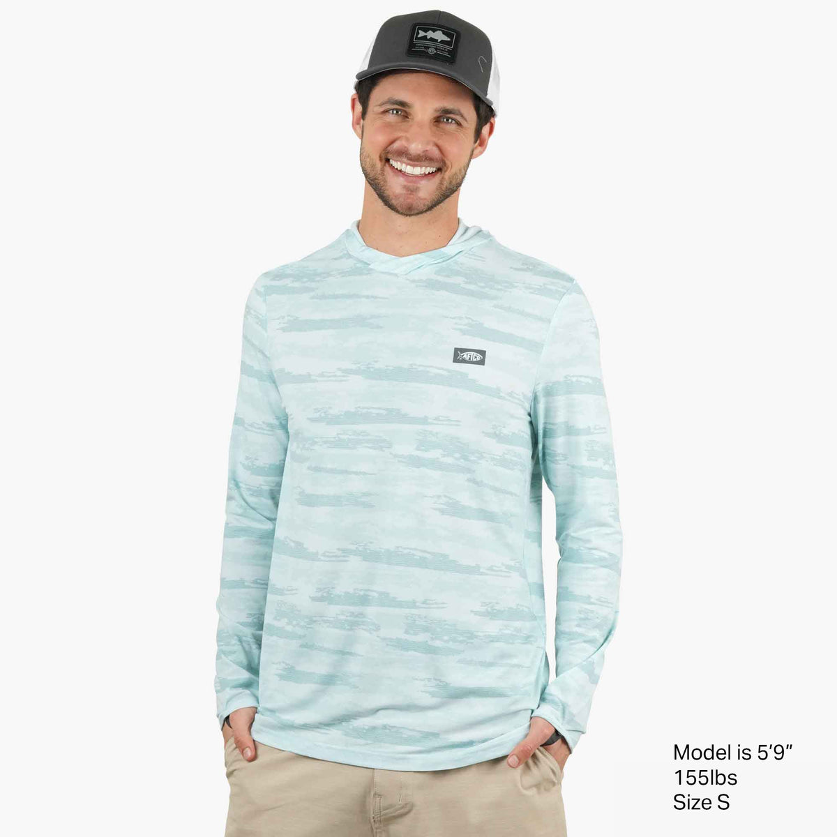 Sand Grouper Camo Ocean Bound Hooded Performance Shirt / AFTCO Sale