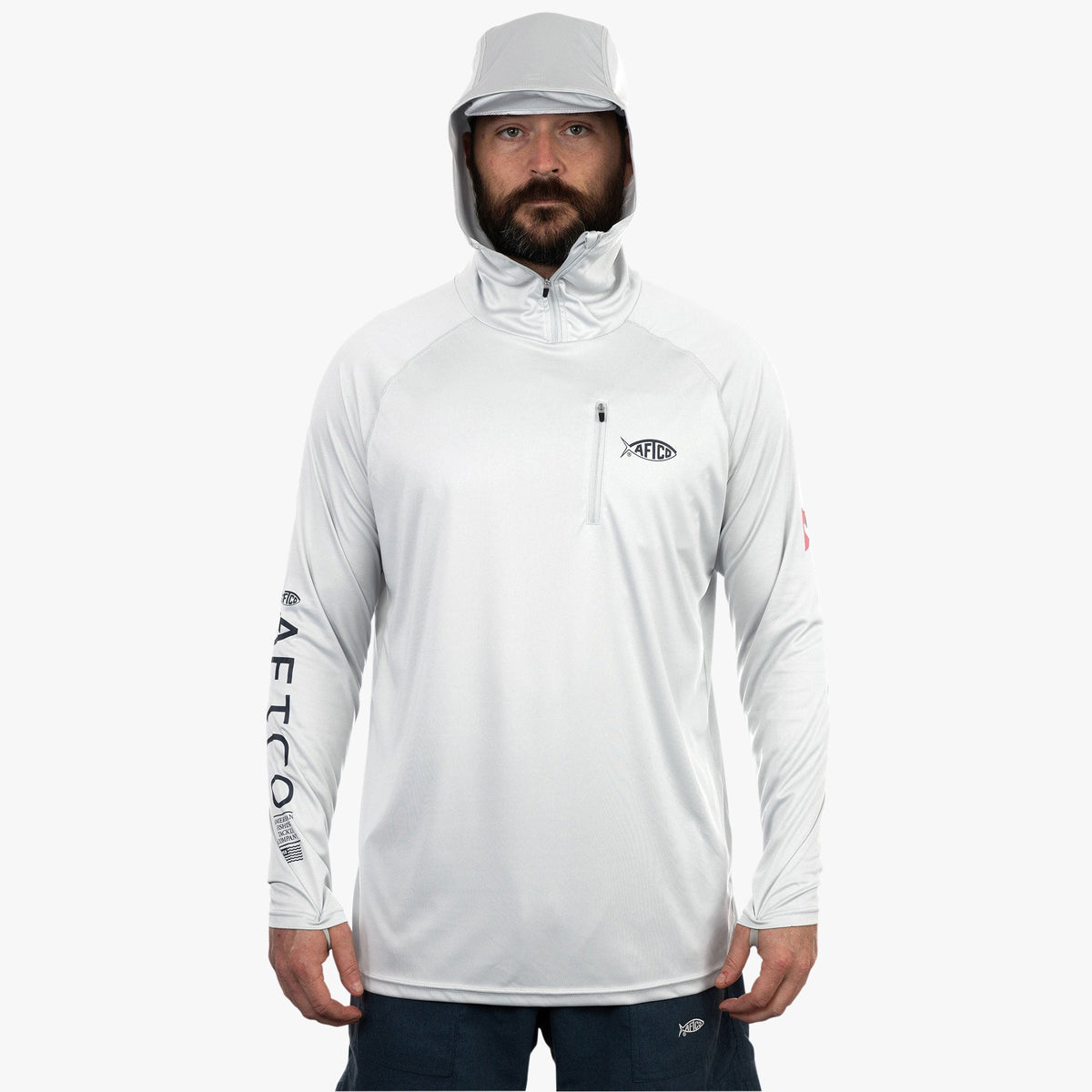 Blue Shadow Heather Jason Christie's Hooded LS Bass Fishing Performance Shirt / AFTCO Latest