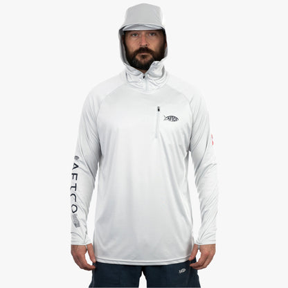 Blue Shadow Heather Jason Christie's Hooded LS Bass Fishing Performance Shirt / AFTCO Latest