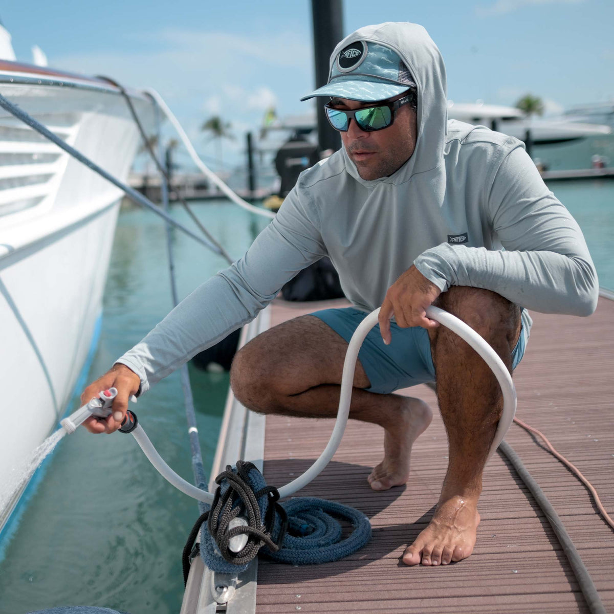 Conch Heather Air O Mesh Hooded Fishing Shirt / AFTCO Smart Buy