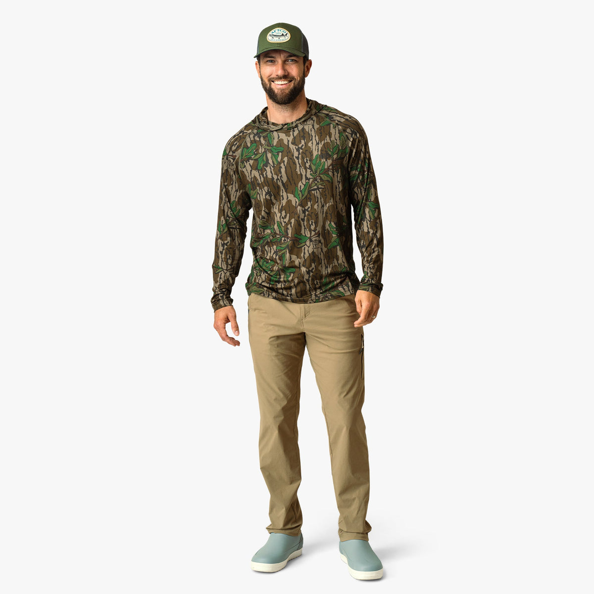 Green Leaf Mossy Oak® Camo Performance Hood / AFTCO Discount