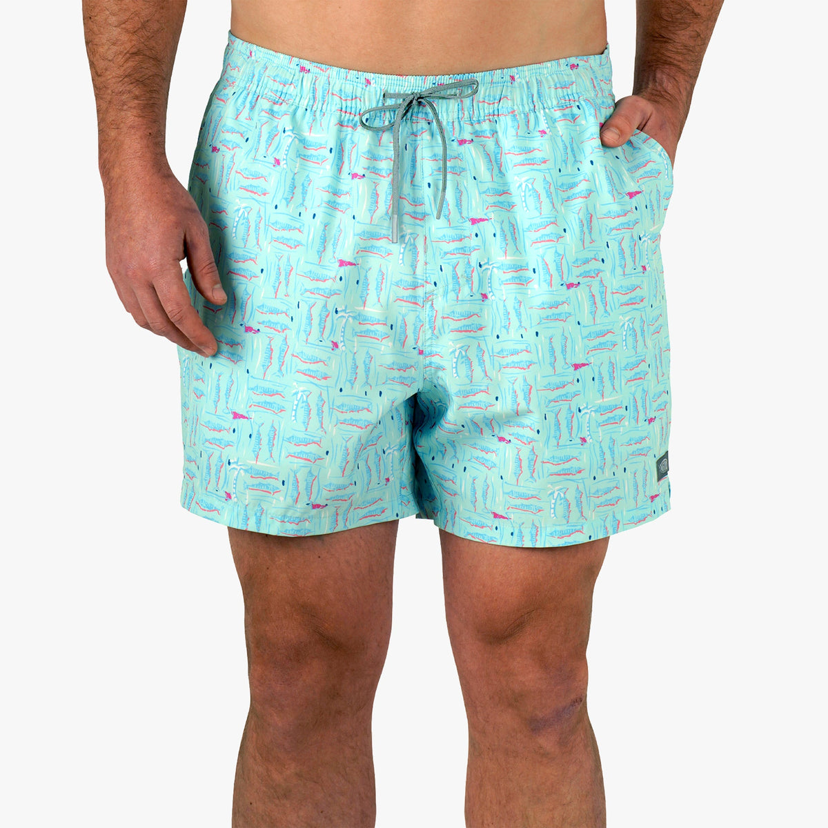 Shoreline Blue Strike Printed Swim Trunks / AFTCO Hot Sale