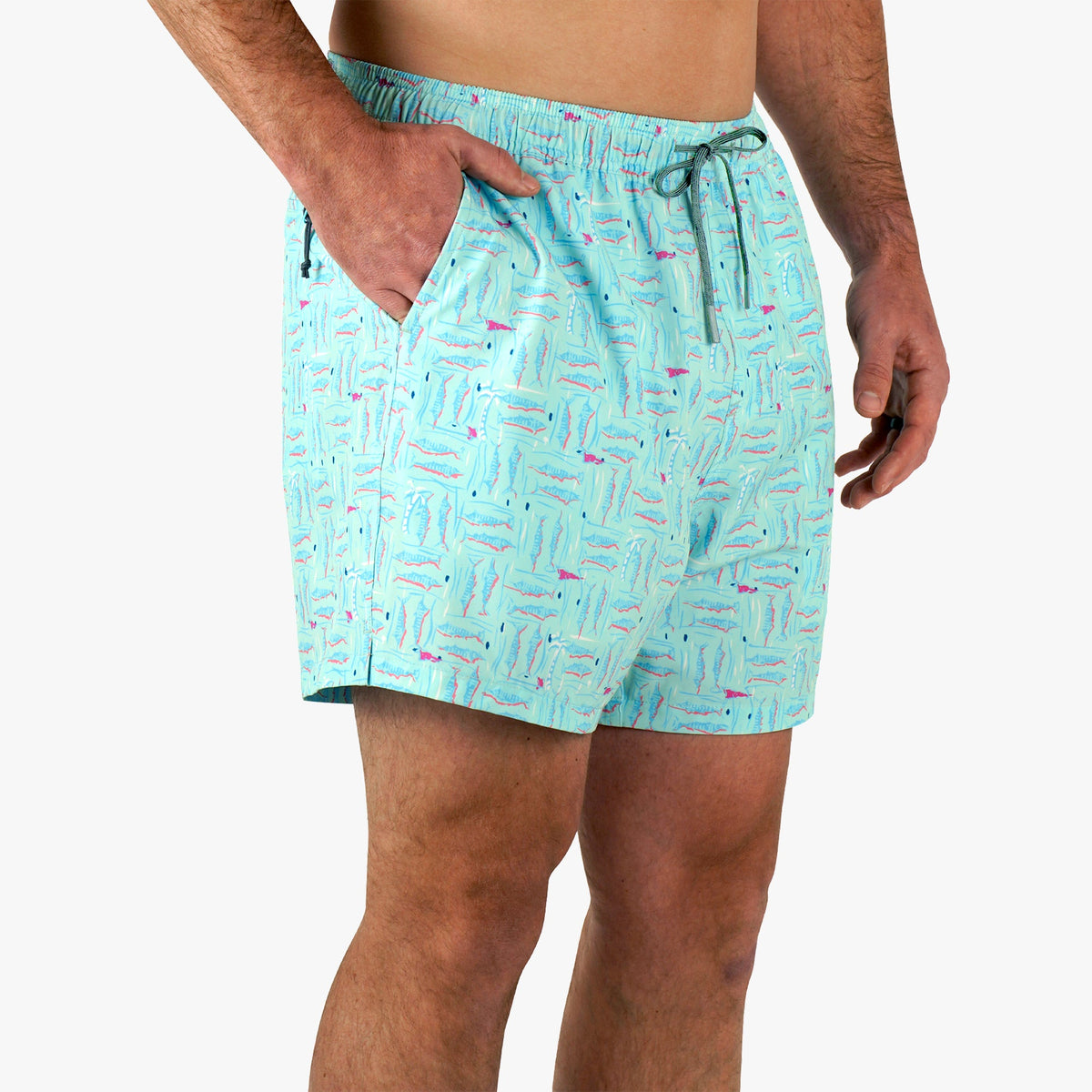 Shoreline Blue Strike Printed Swim Trunks / AFTCO Hot Sale