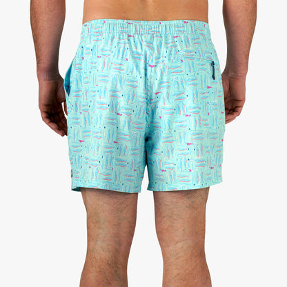 Shoreline Blue Strike Printed Swim Trunks / AFTCO Hot Sale
