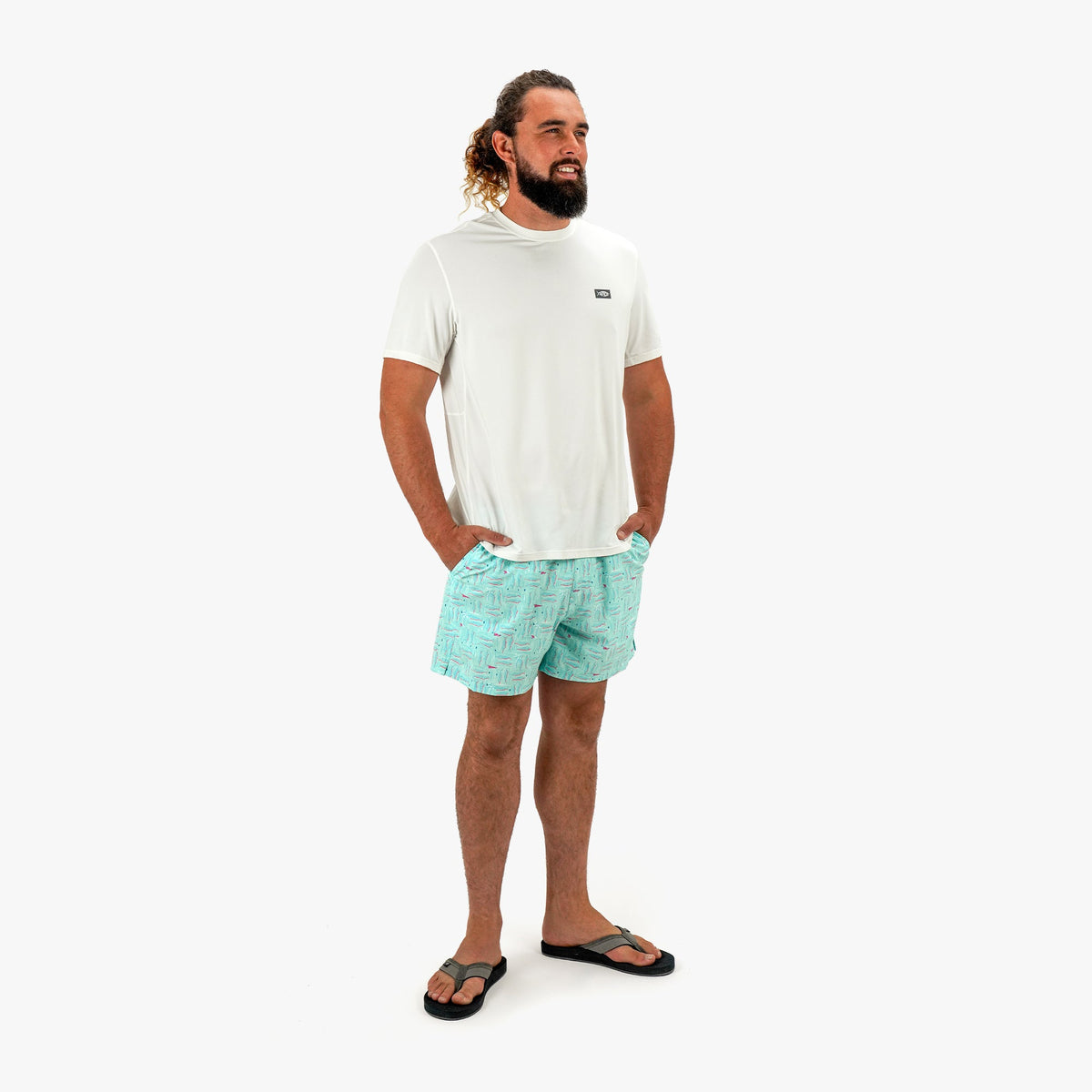 Shoreline Blue Strike Printed Swim Trunks / AFTCO Hot Sale