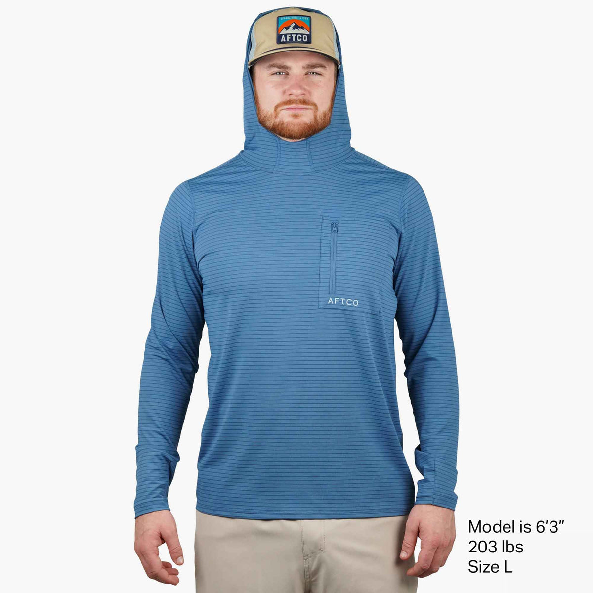 Air Force Blue Channel Hooded Performance Shirt / AFTCO Great Value