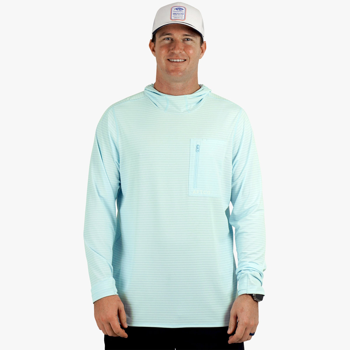 Air Force Blue Channel Hooded Performance Shirt / AFTCO Great Value