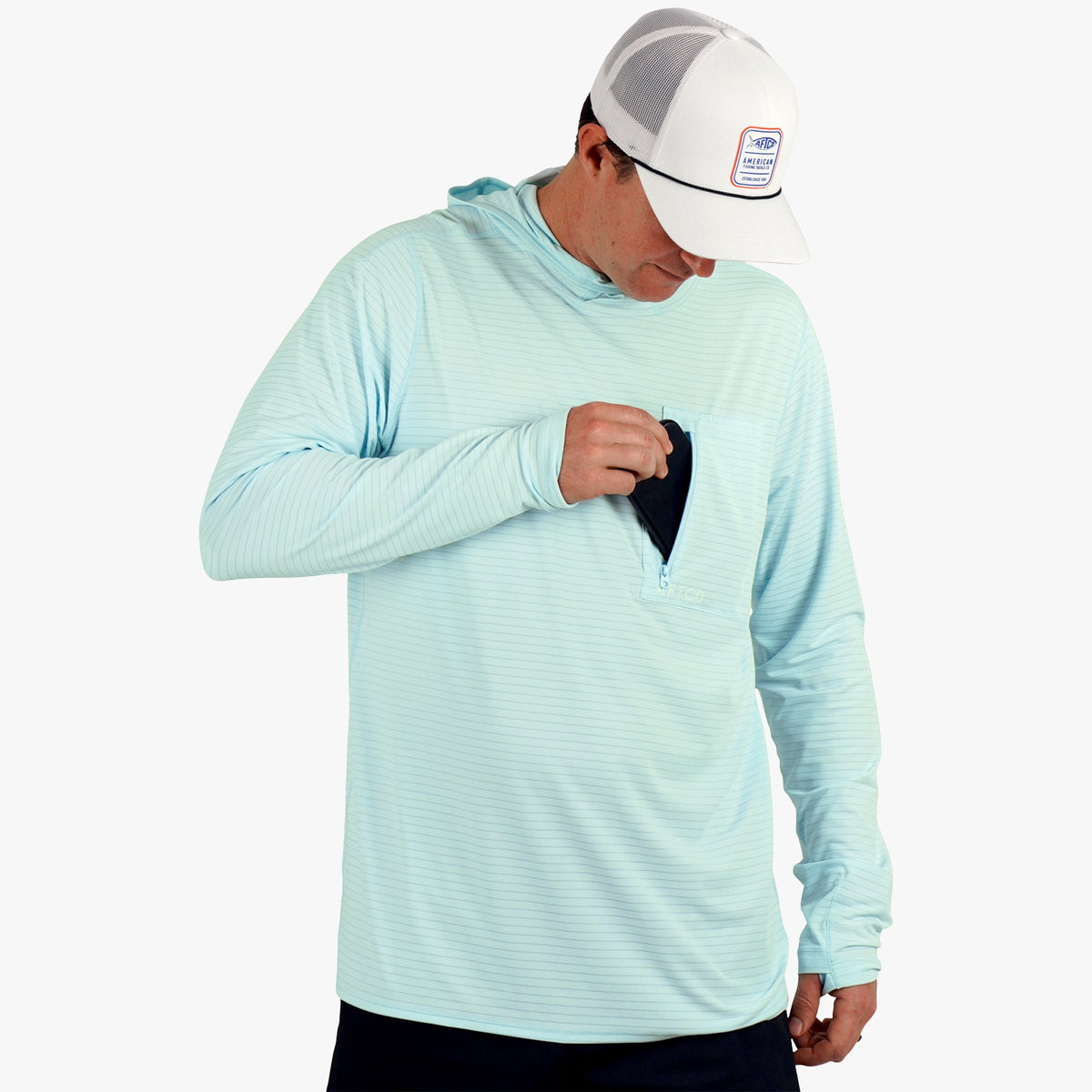 Air Force Blue Channel Hooded Performance Shirt / AFTCO Great Value