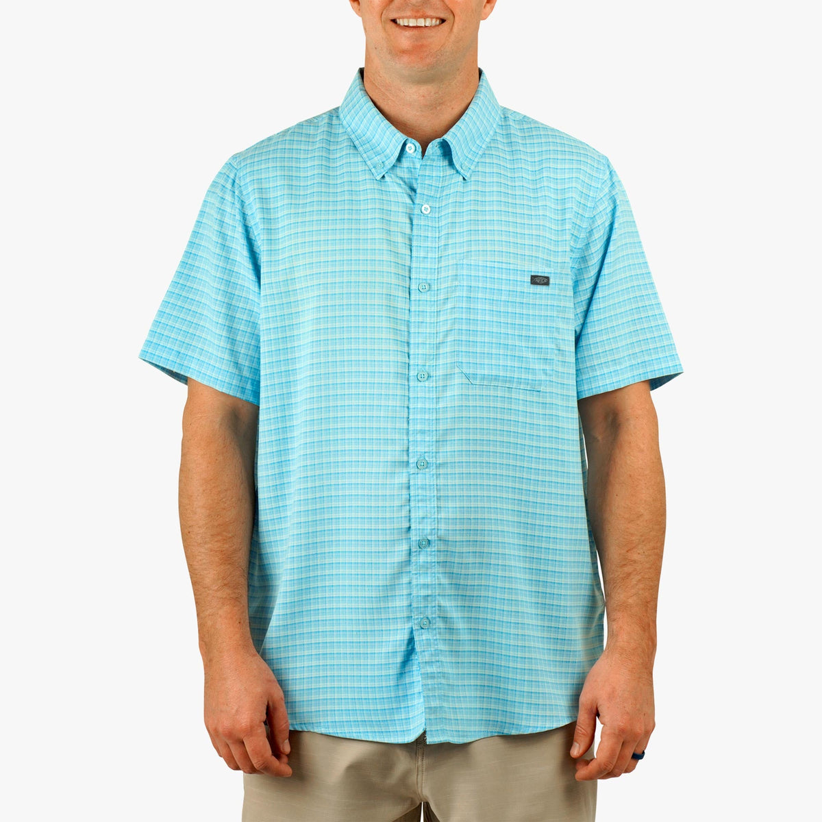 Air Force Blue Dorsal Short Sleeve Button Down Shirt / AFTCO Featured