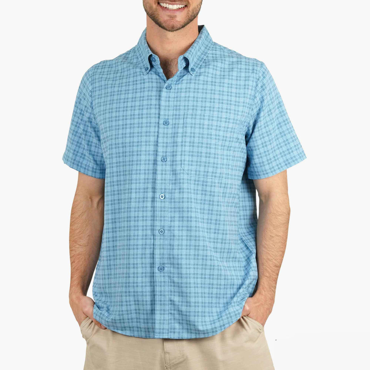 Air Force Blue Dorsal Short Sleeve Button Down Shirt / AFTCO Featured