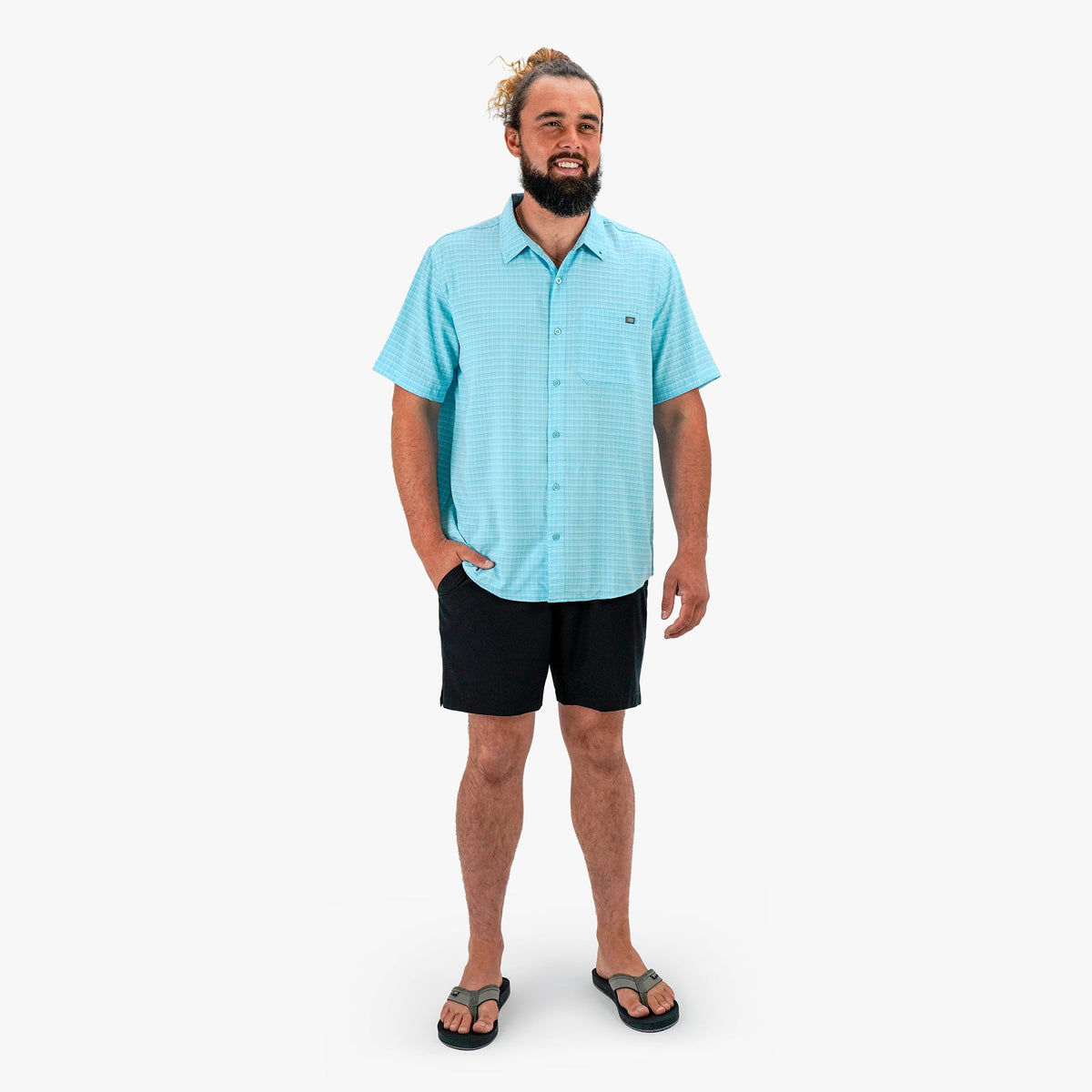 Air Force Blue Dorsal Short Sleeve Button Down Shirt / AFTCO Featured
