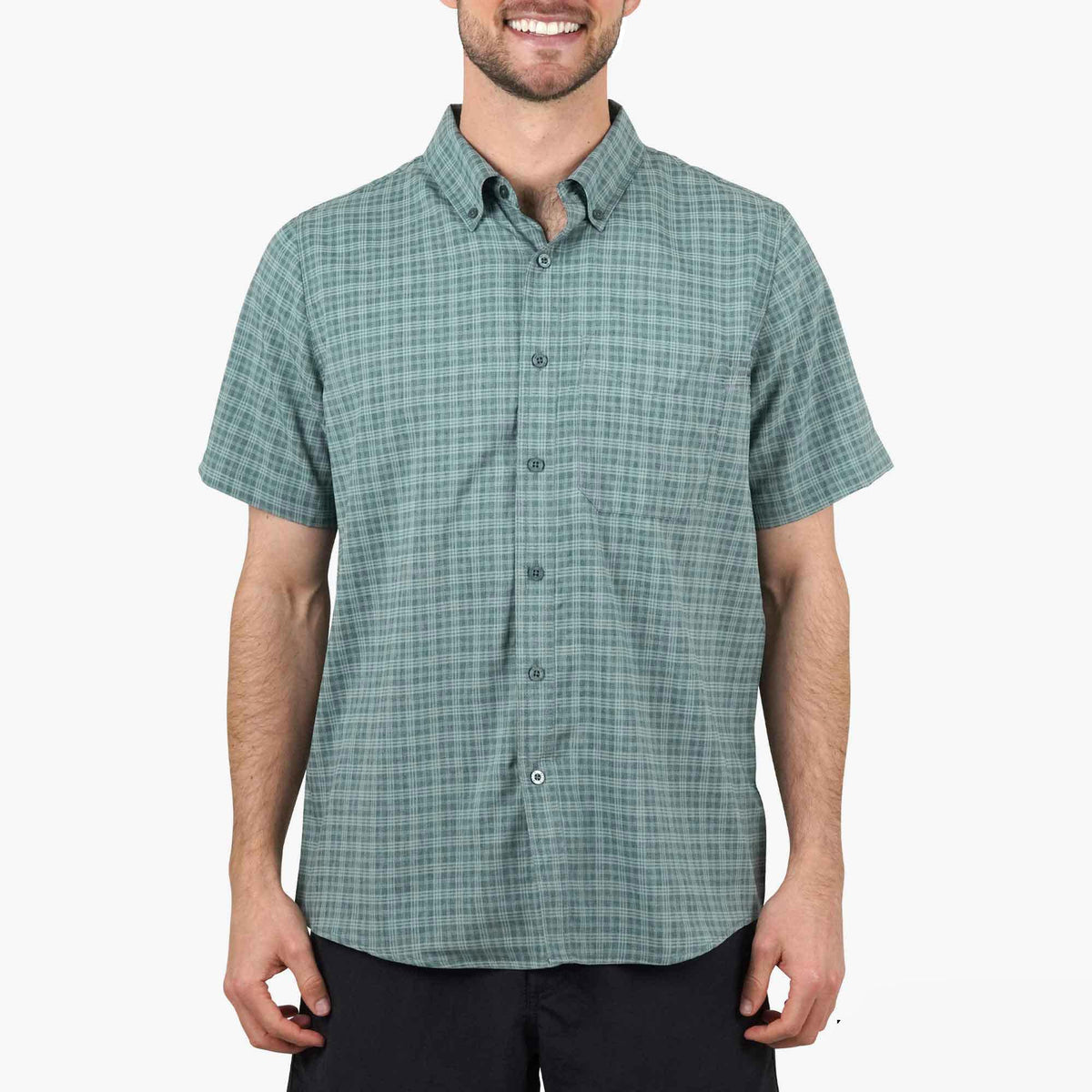 Air Force Blue Dorsal Short Sleeve Button Down Shirt / AFTCO Featured