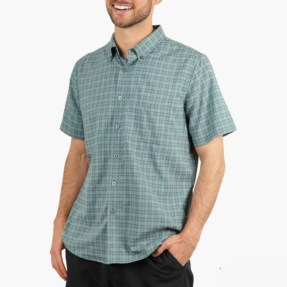 Air Force Blue Dorsal Short Sleeve Button Down Shirt / AFTCO Featured