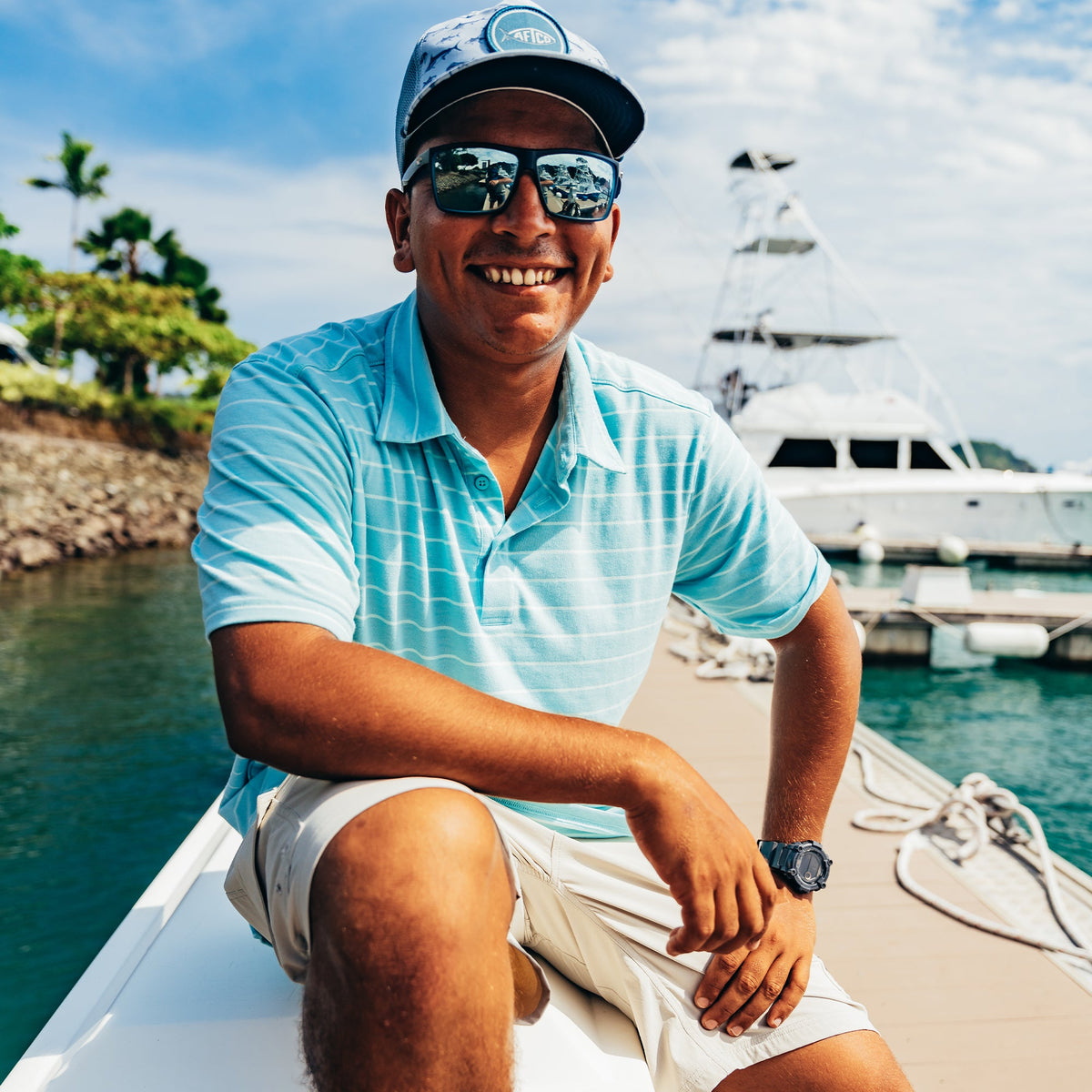 Slate Blue Heather Butterfish Fishing Polo Shirt / AFTCO Popular