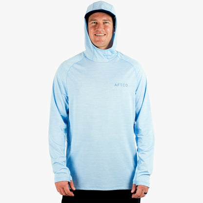 Airy Blue Heather Adapt Phase Change Hooded Fishing Shirt / AFTCO Great Value