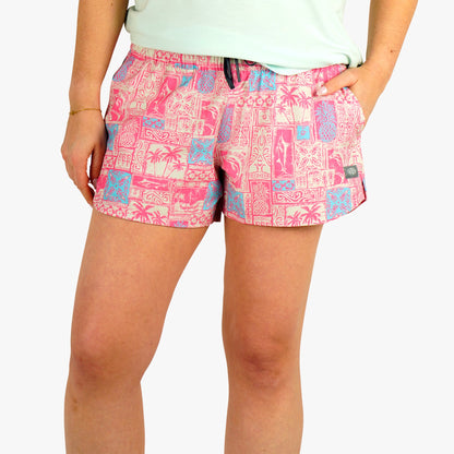 Flamingo Pink Women's Strike Printed Swim Shorts / AFTCO Signature