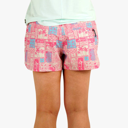 Flamingo Pink Women's Strike Printed Swim Shorts / AFTCO Signature
