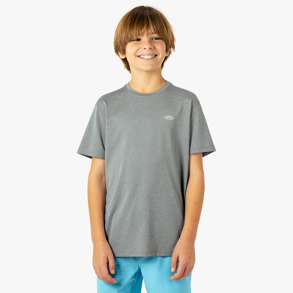 Steel Heather Youth Samurai SS Performance Shirt / AFTCO Hot Sale