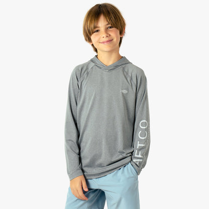 Steel Heather Youth Samurai Hood Performance LS Shirt / AFTCO Great Value