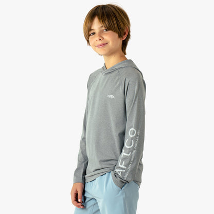 Steel Heather Youth Samurai Hood Performance LS Shirt / AFTCO Great Value