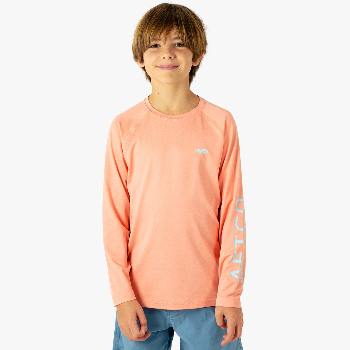 Coral Sands Heather Youth Samurai Performance LS Shirt / AFTCO Special Offer