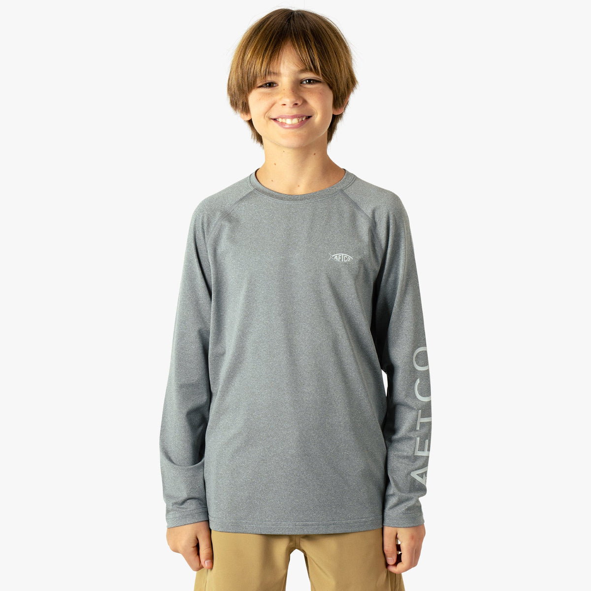 Coral Sands Heather Youth Samurai Performance LS Shirt / AFTCO Special Offer