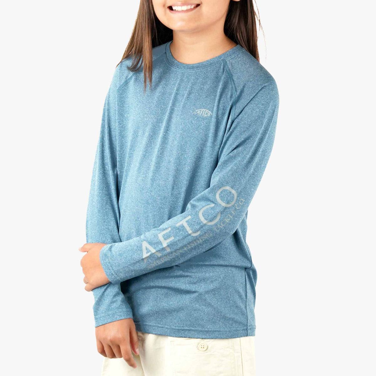 Coral Sands Heather Youth Samurai Performance LS Shirt / AFTCO Special Offer
