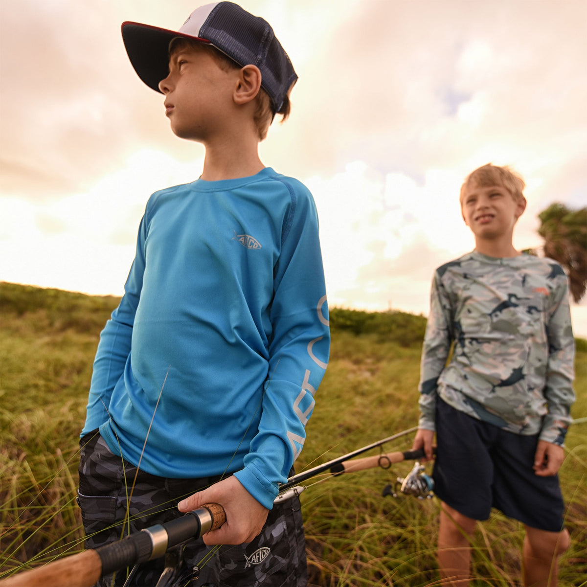 Clearwater Heather Youth Samurai Performance LS Shirt / AFTCO Best Seller