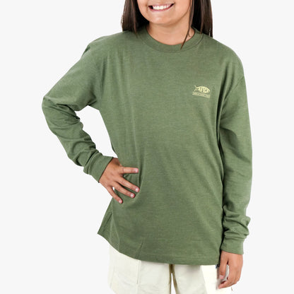 Army Heather Youth Flying Bill Long Sleeve Fishing T-Shirt / AFTCO Recommended