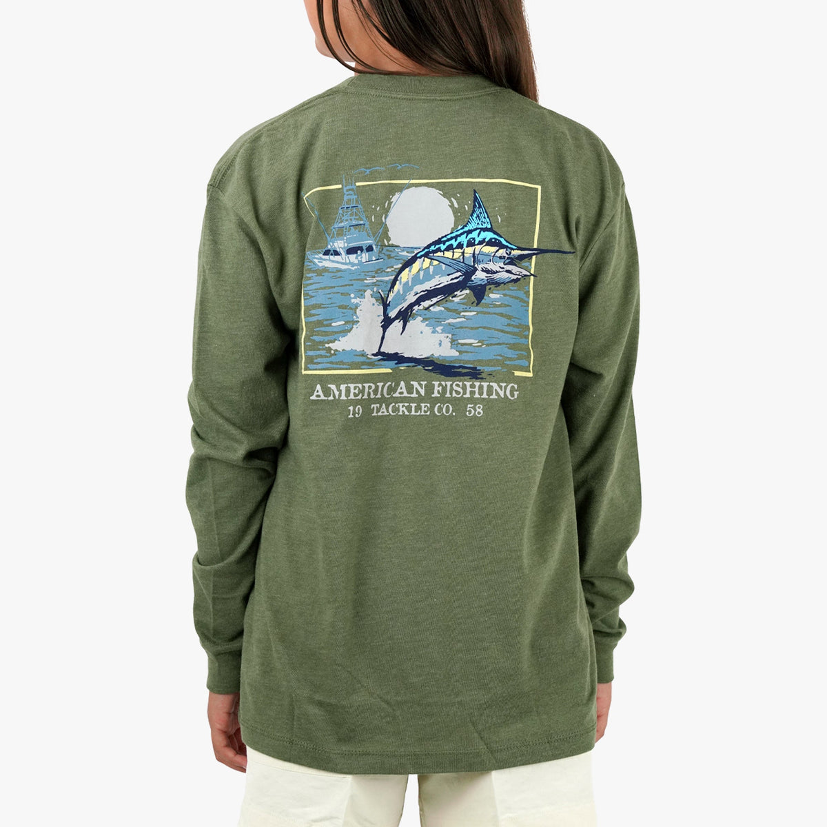 Army Heather Youth Flying Bill Long Sleeve Fishing T-Shirt / AFTCO Recommended