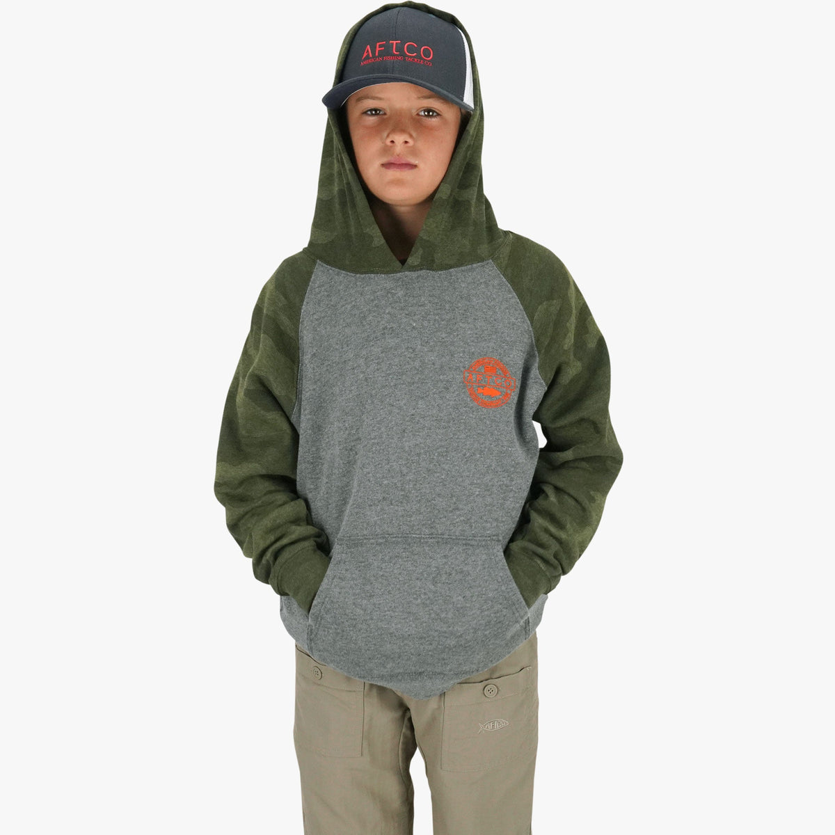 Forest Camo Youth Bass Patch Pullover Hoodie / AFTCO Signature