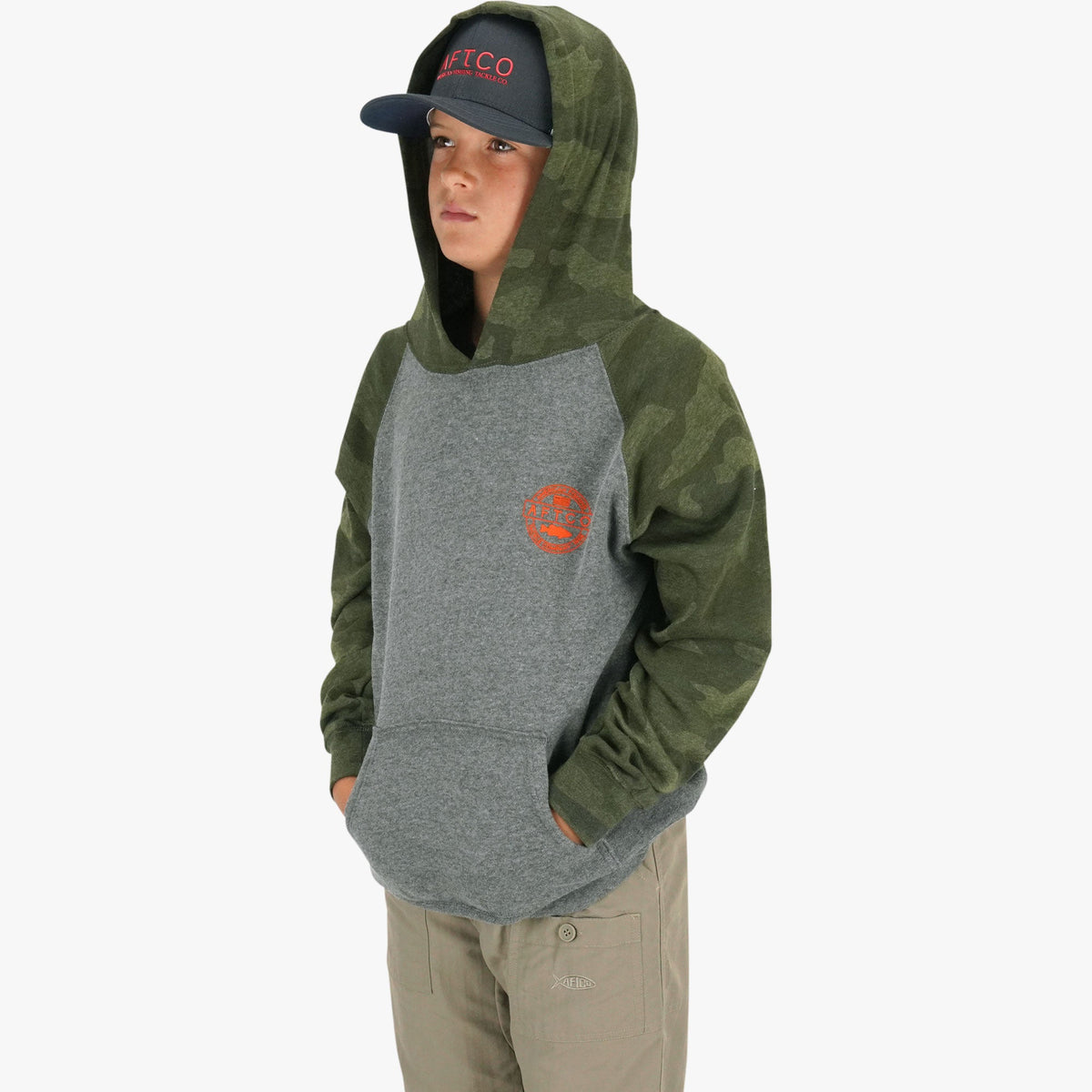 Forest Camo Youth Bass Patch Pullover Hoodie / AFTCO Signature