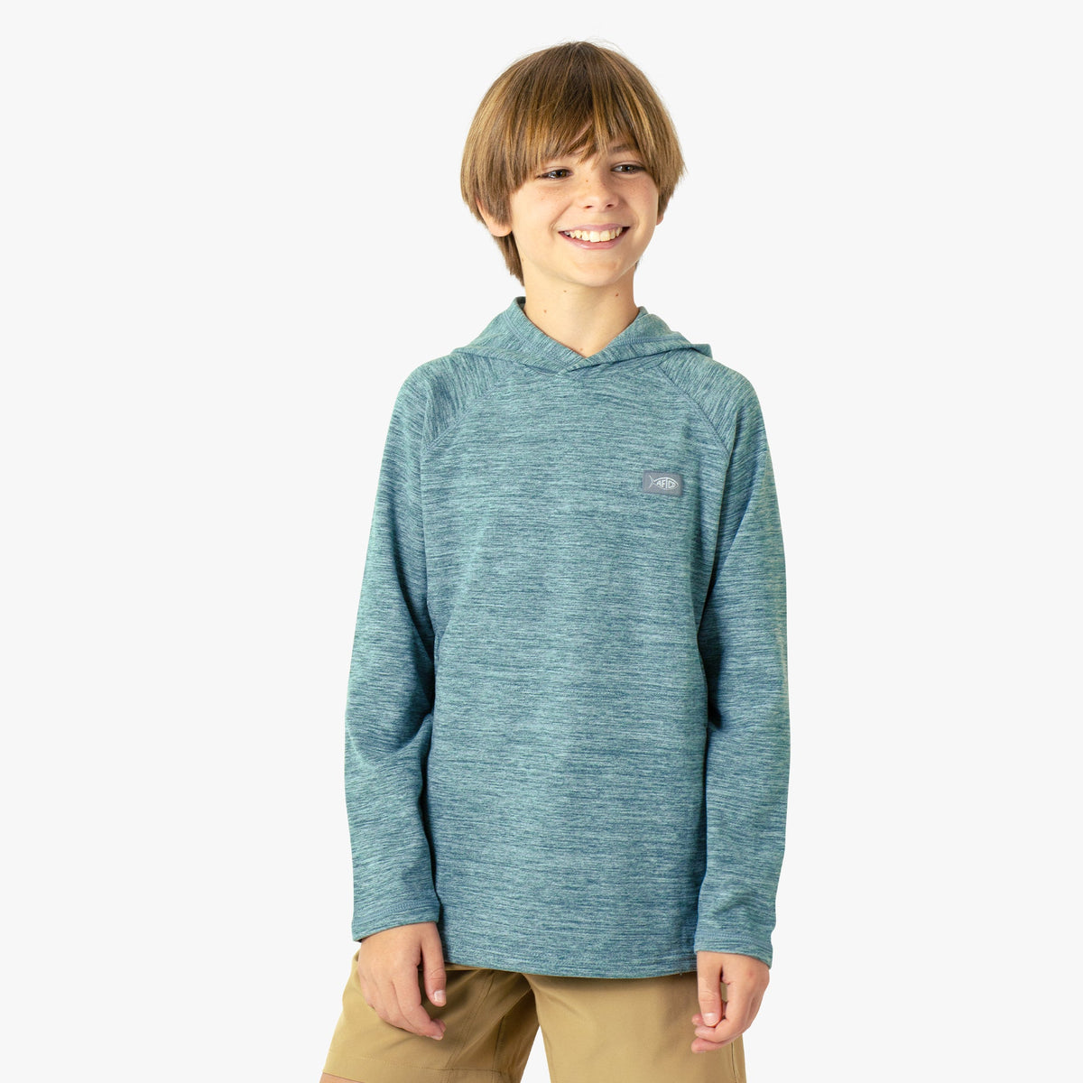 Dark Sea Heather Youth Coastal Layer Fishing Pullover Hoodie / AFTCO Classic