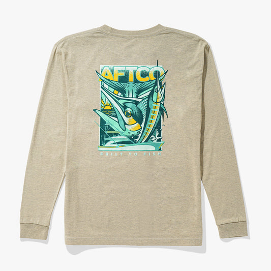 Navy Heather Youth Billed Long Sleeve Fishing Shirt / AFTCO Exclusive