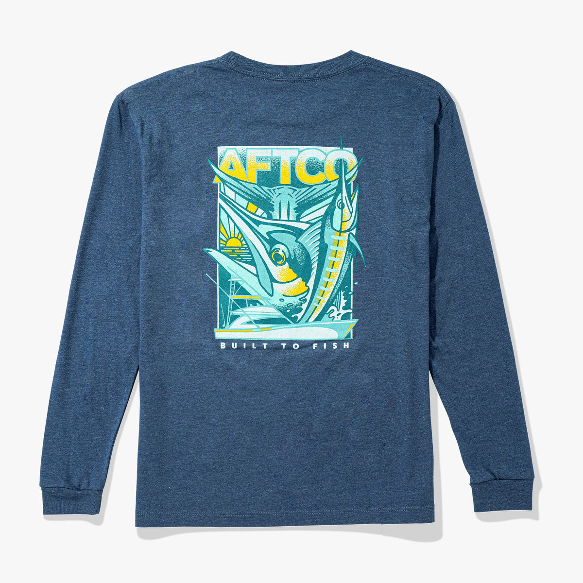 Navy Heather Youth Billed Long Sleeve Fishing Shirt / AFTCO Exclusive