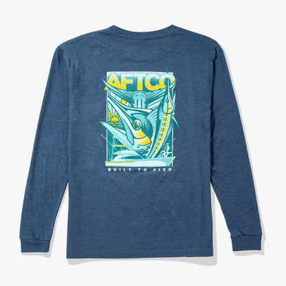 Navy Heather Youth Billed Long Sleeve Fishing Shirt / AFTCO Exclusive