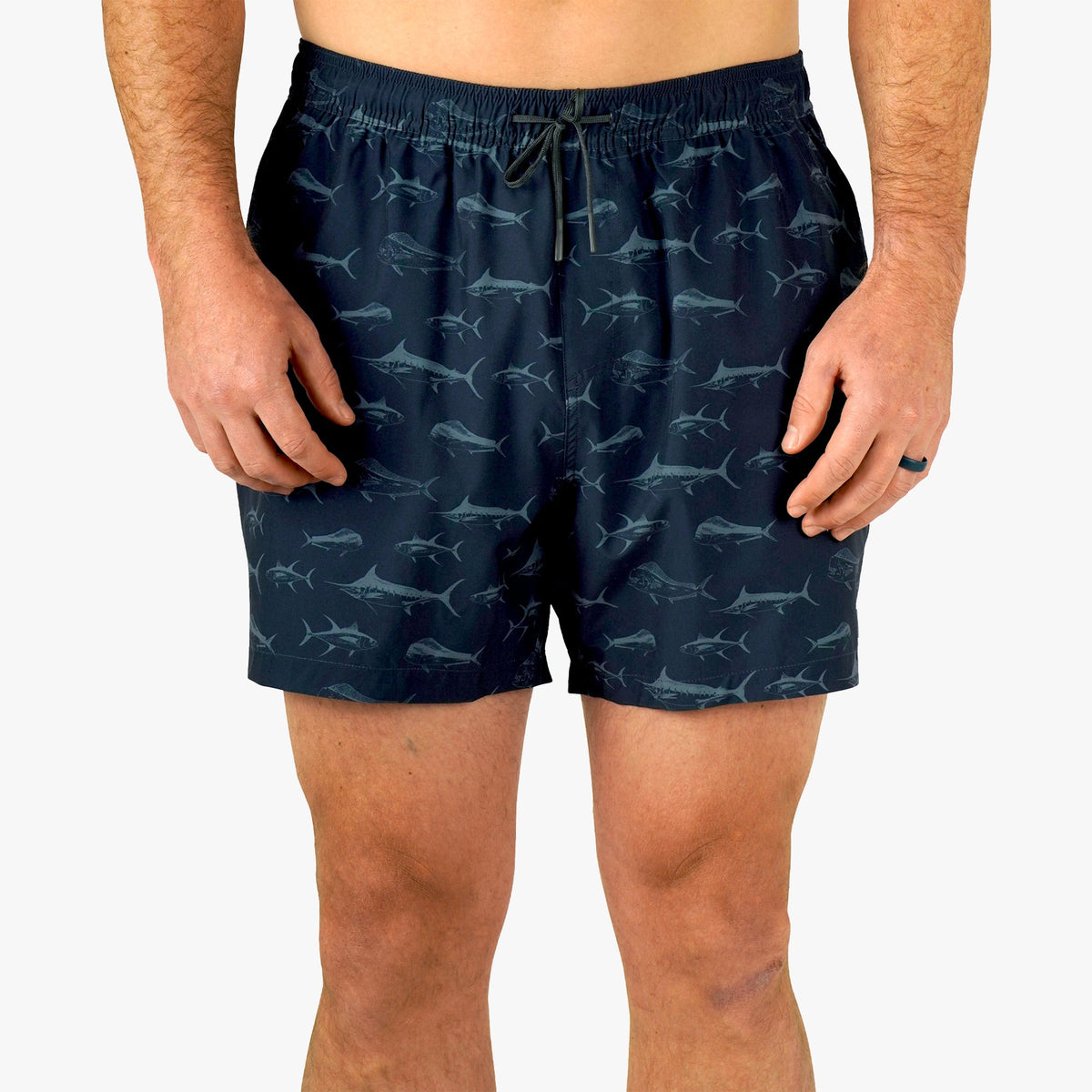 Deep Navy Strike Printed Swim Trunks / AFTCO Best Price