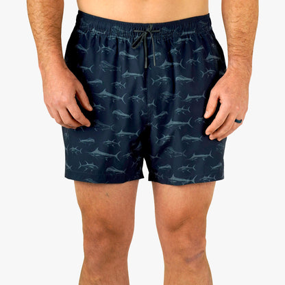 Deep Navy Strike Printed Swim Trunks / AFTCO Best Price