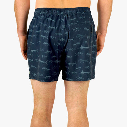 Deep Navy Strike Printed Swim Trunks / AFTCO Best Price
