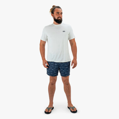 Deep Navy Strike Printed Swim Trunks / AFTCO Best Price