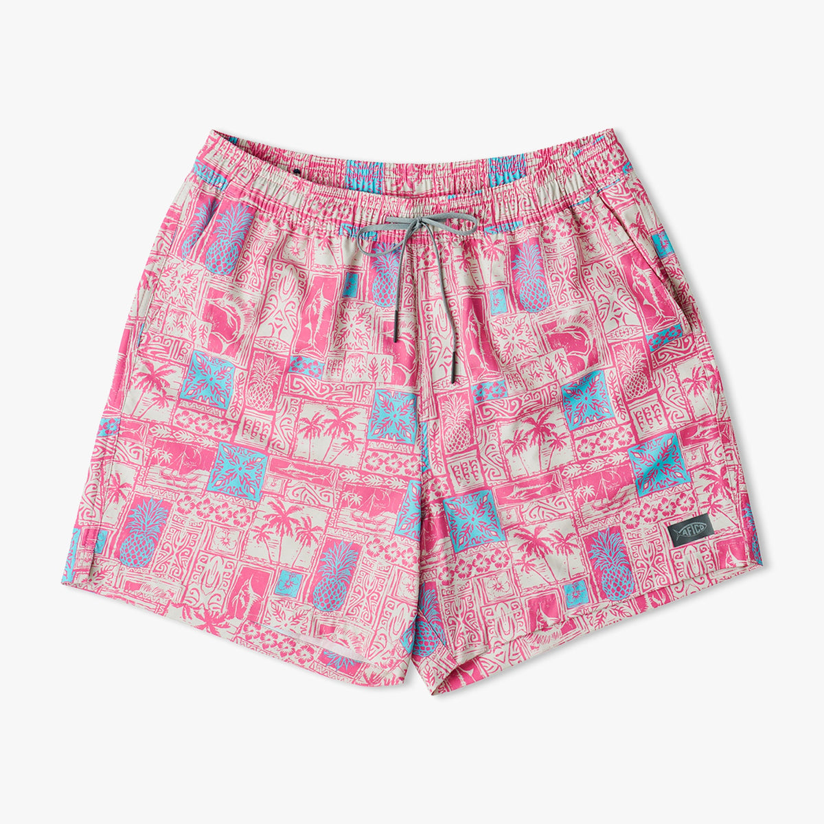 Flamingo Pink Strike Printed Swim Trunks / AFTCO Sale