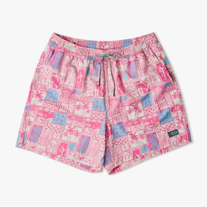 Flamingo Pink Strike Printed Swim Trunks / AFTCO Sale
