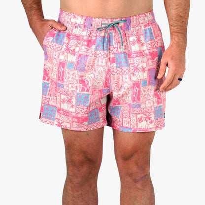Flamingo Pink Strike Printed Swim Trunks / AFTCO Sale