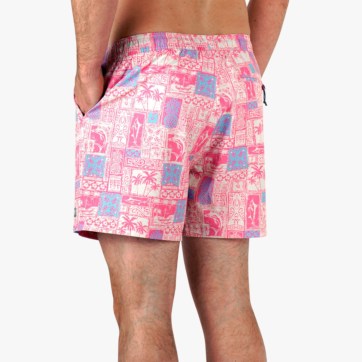 Flamingo Pink Strike Printed Swim Trunks / AFTCO Sale