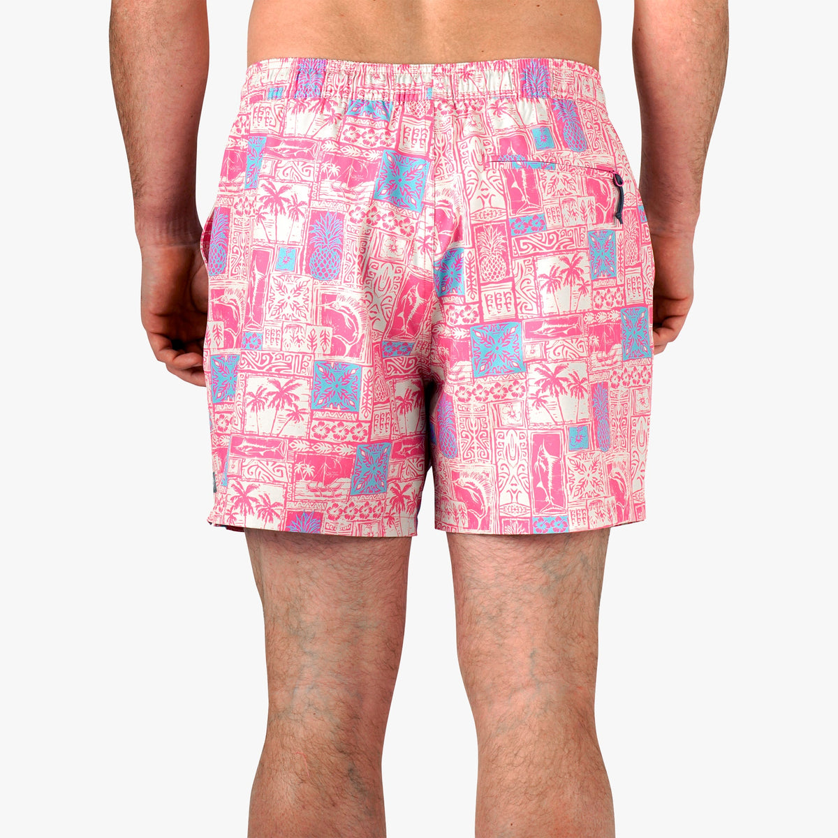 Flamingo Pink Strike Printed Swim Trunks / AFTCO Sale