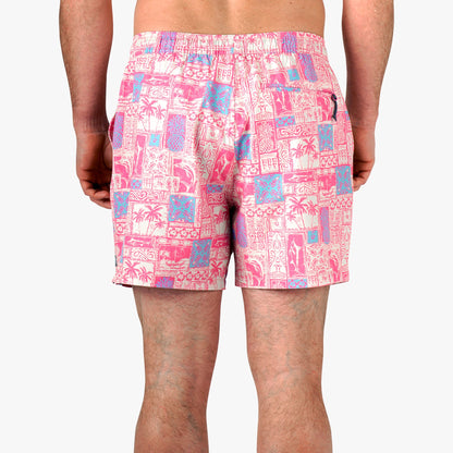Flamingo Pink Strike Printed Swim Trunks / AFTCO Sale