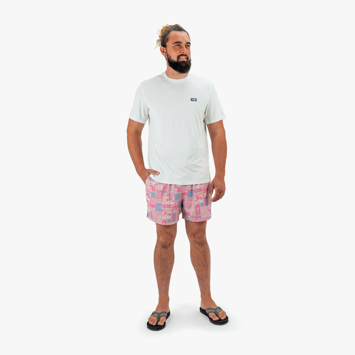 Flamingo Pink Strike Printed Swim Trunks / AFTCO Sale