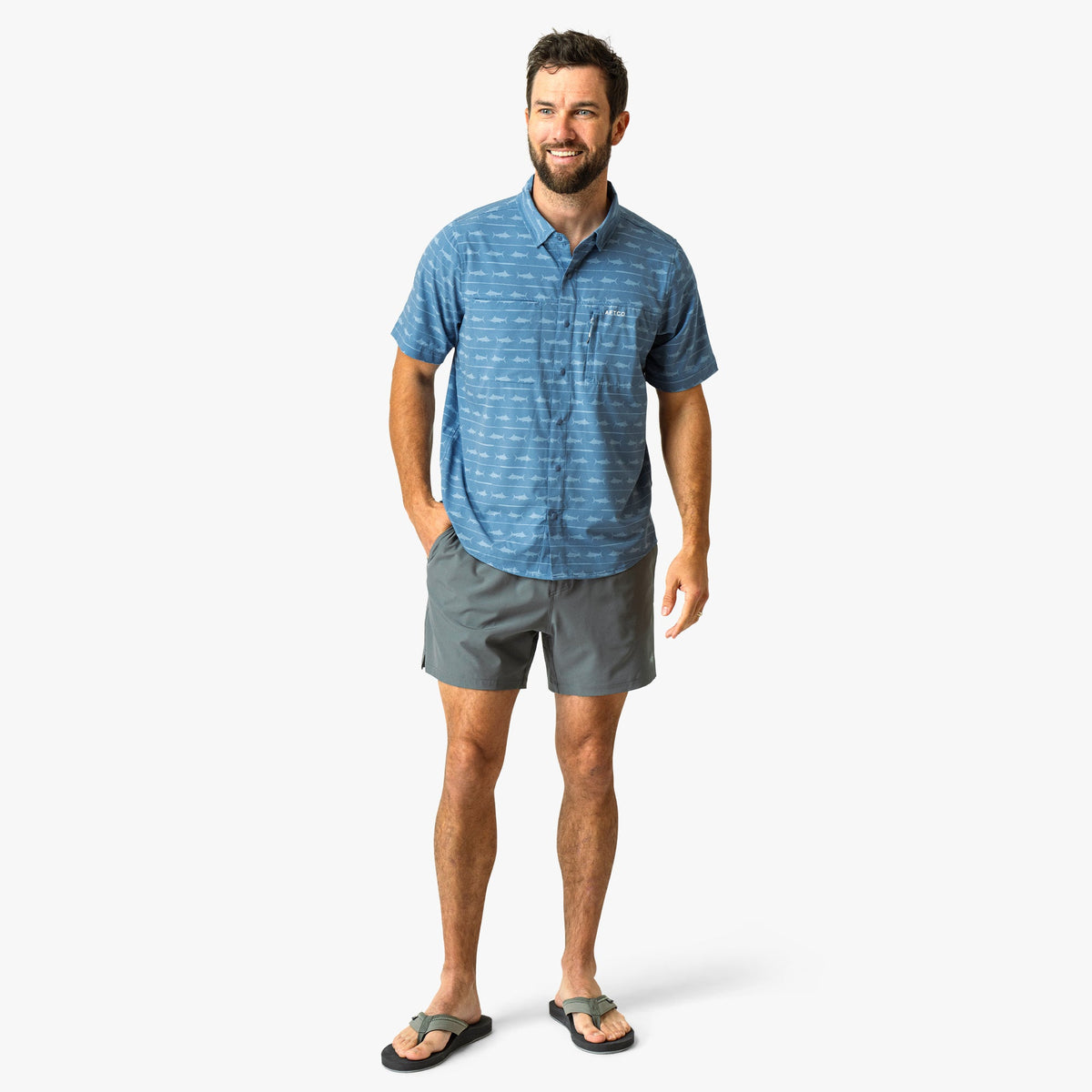Blue Shadow Seabreeze Short Sleeve Button Down Shirt / AFTCO Top Pick