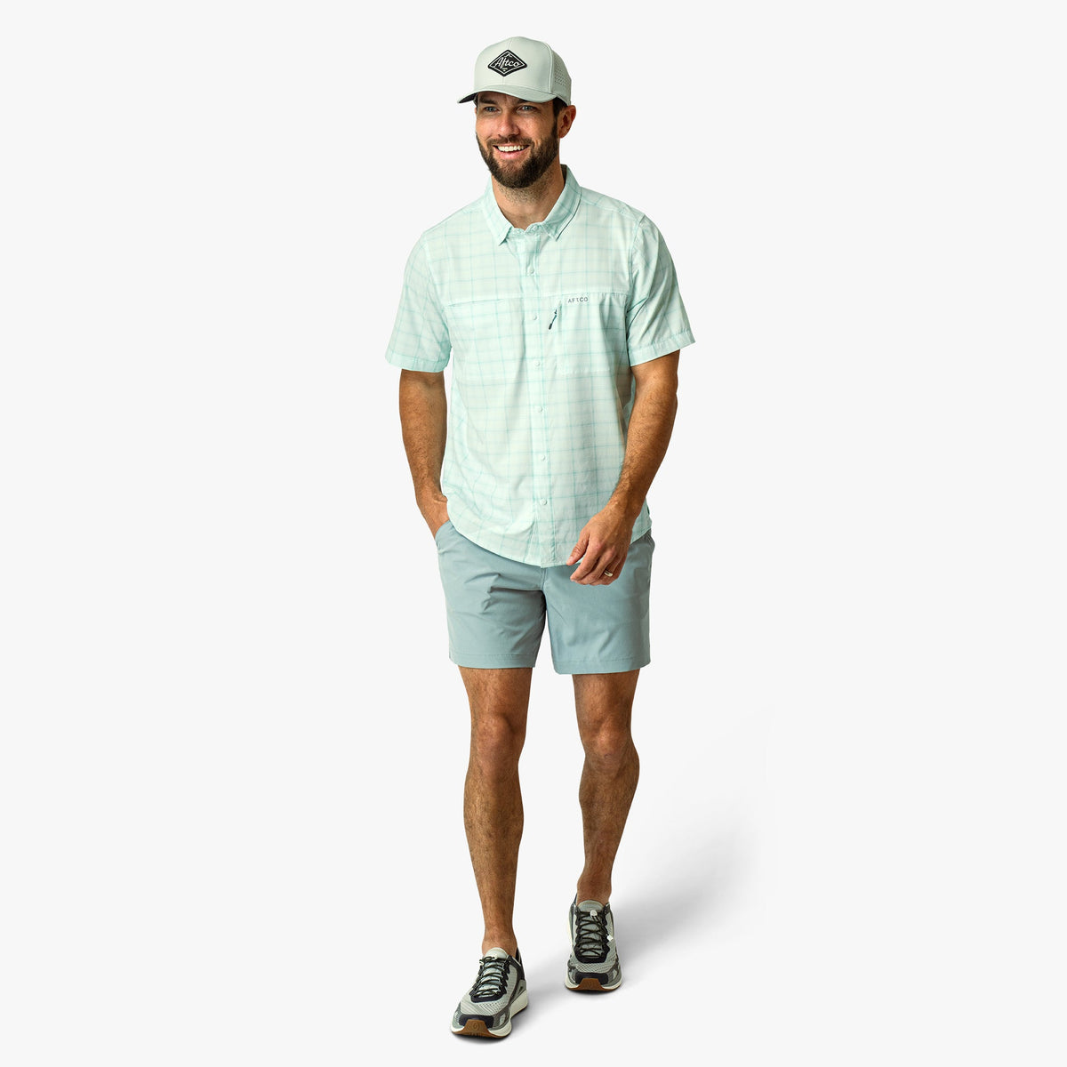 Blue Shadow Seabreeze Short Sleeve Button Down Shirt / AFTCO Top Pick